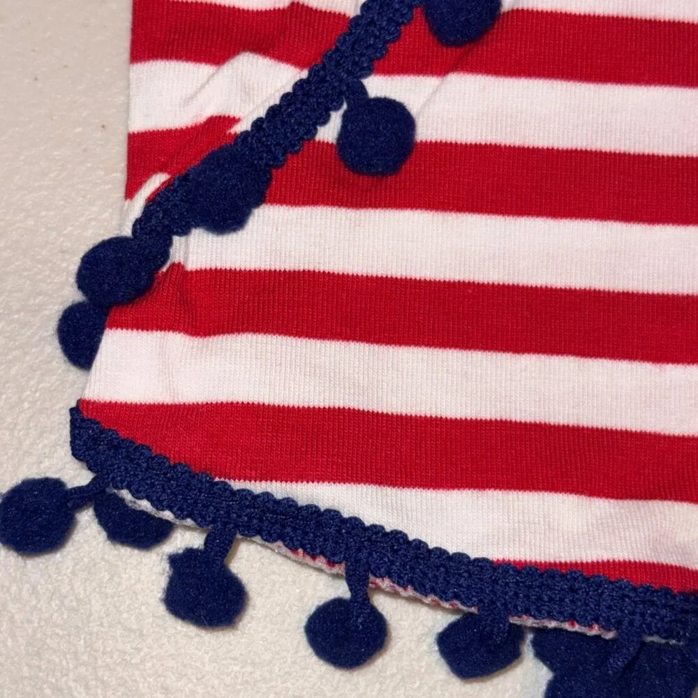 THBC Shorts Girls L Red White Striped Cotton Pom Pom Elastic Waist